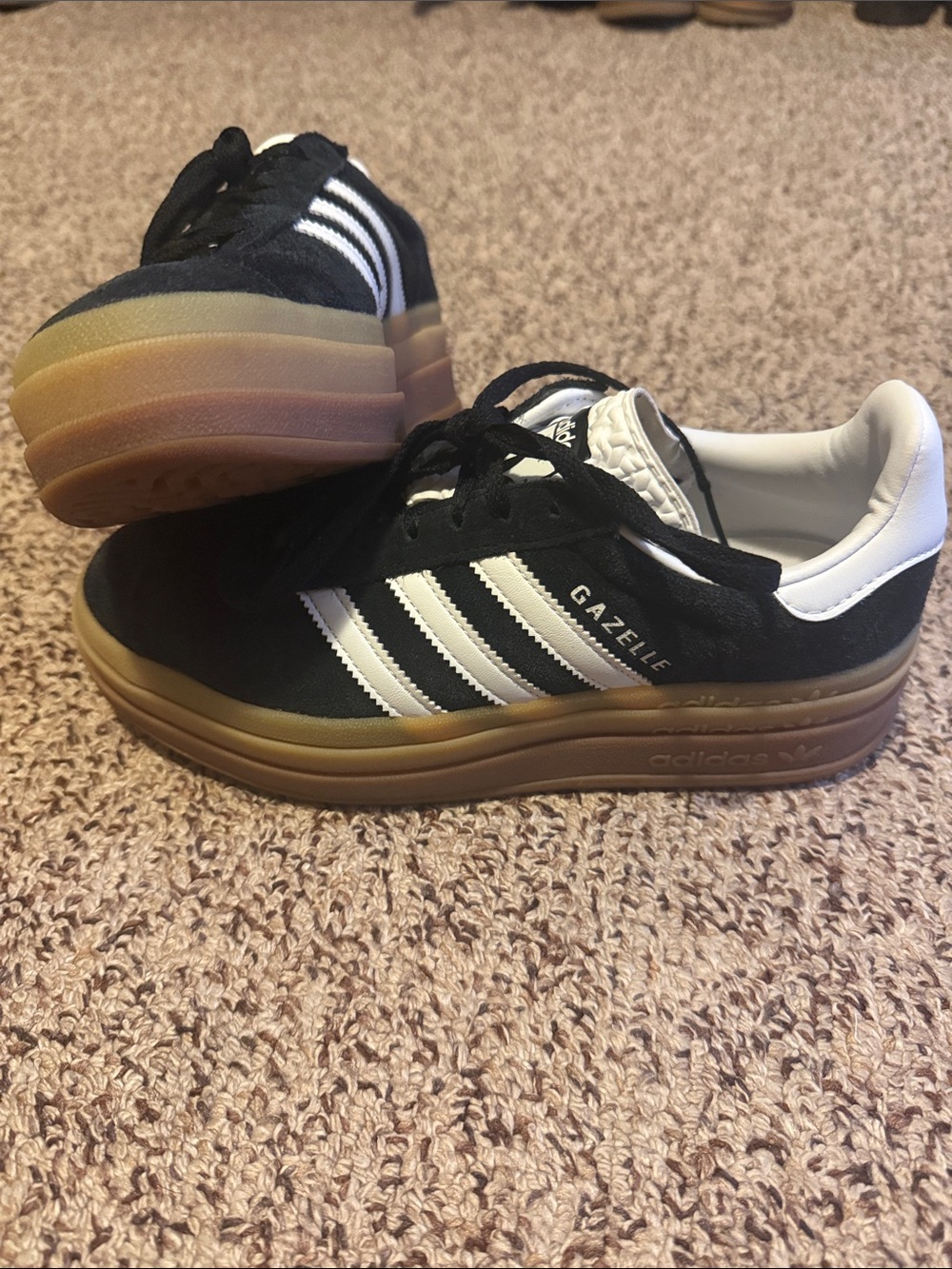 Adidas Platform Gazelle Sneakers in Black, White & Gum